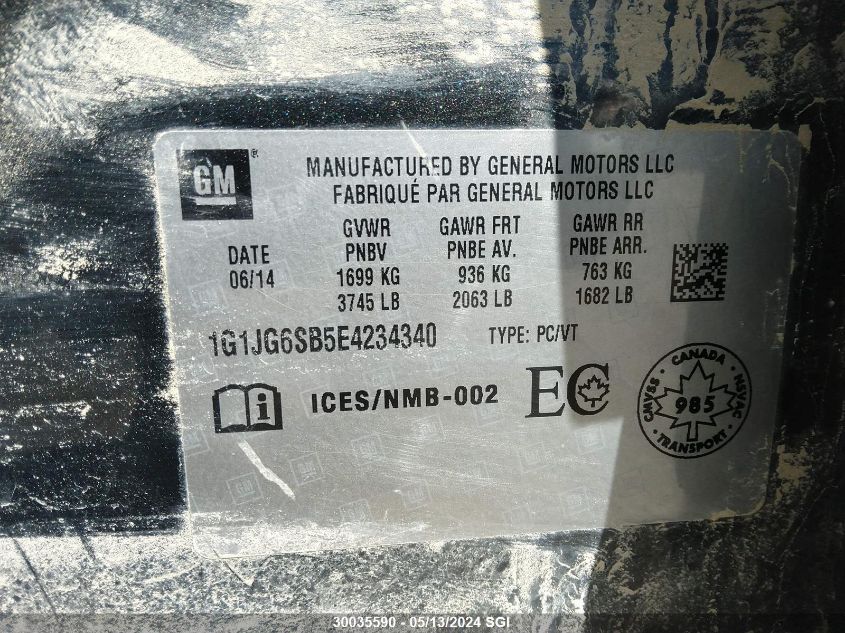 2014 Chevrolet Sonic Rs VIN: 1G1JG6SB5E4234340 Lot: 30035590