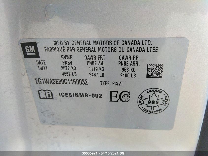 2012 Chevrolet Impala Ls VIN: 2G1WA5E39C1160032 Lot: 30035971