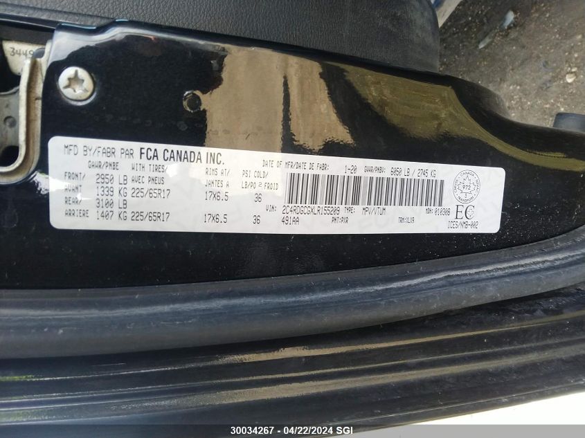 2020 Dodge Grand Caravan Sxt VIN: 2C4RDGCGXLR155209 Lot: 39240132