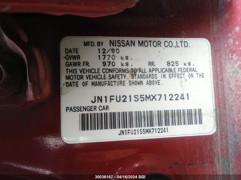 1991 Nissan Stanza VIN: JN1FU21S5MX712241 Lot: 51604654