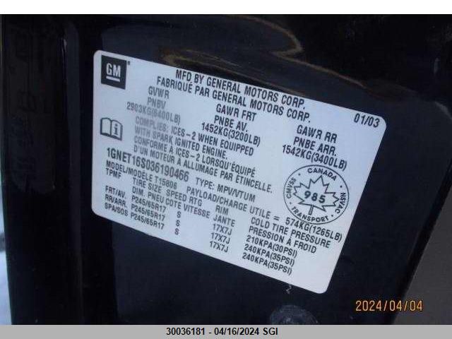 2003 Chevrolet Trailblazer Ext VIN: 1GNET16S036190466 Lot: 50245614