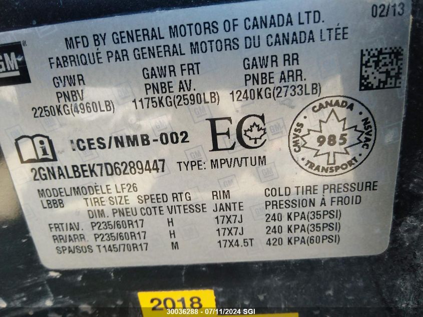 2013 Chevrolet Equinox Ls VIN: 2GNALBEK7D6289447 Lot: 30036288