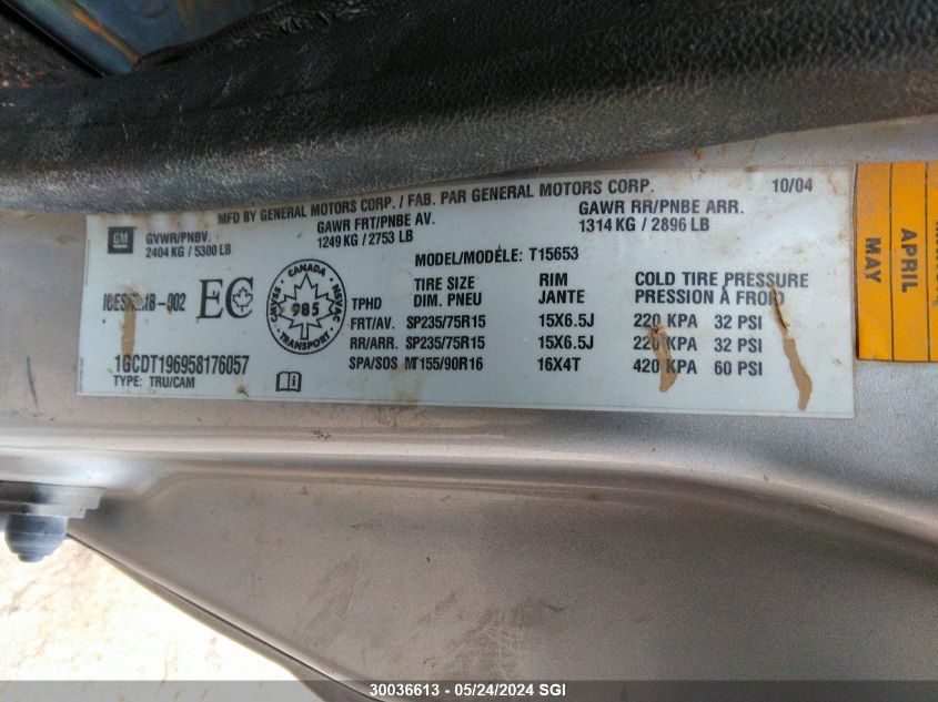 2005 Chevrolet Colorado VIN: 1GCDT196958176057 Lot: 30036613