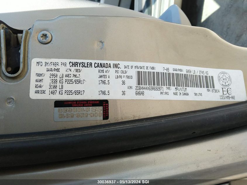 2009 Dodge Grand Caravan Se VIN: 2D8HN44X69R692871 Lot: 30036937