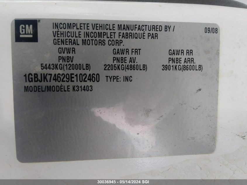 2009 Chevrolet Silverado K3500 VIN: 1GBJK74629E102460 Lot: 30036945