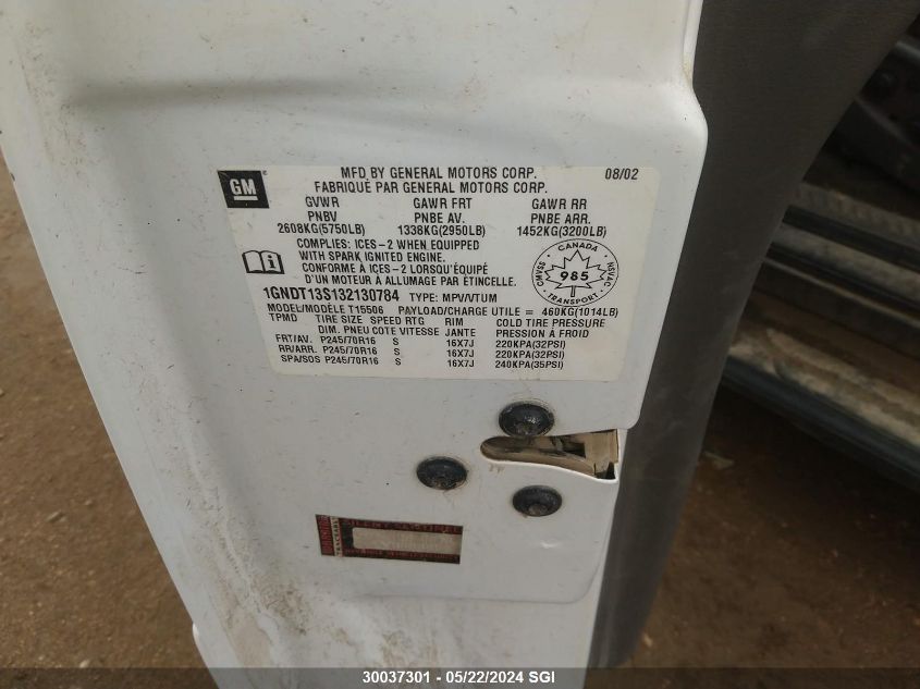 2003 Chevrolet Trailblazer VIN: 1GNDT13S132130784 Lot: 30037301