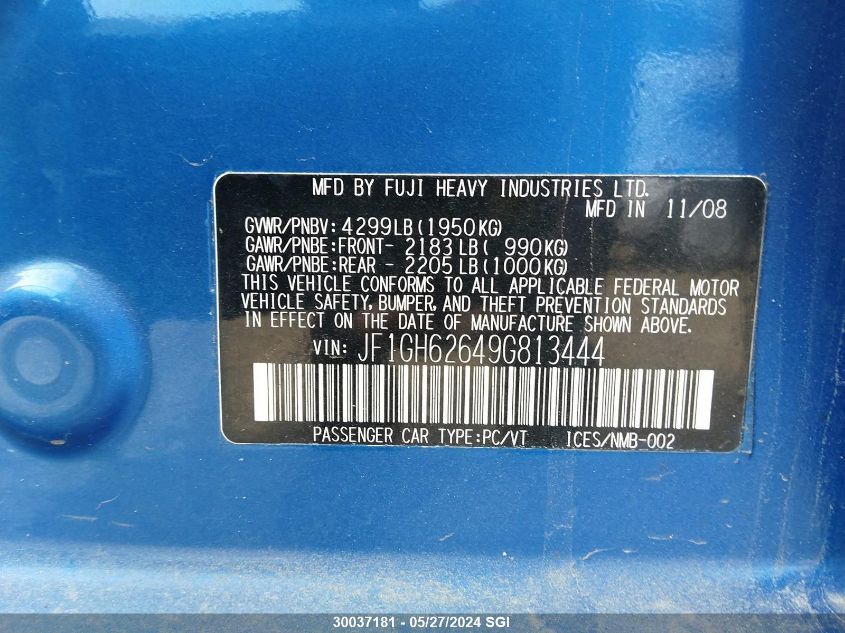 2009 Subaru Impreza 2.5I VIN: JF1GH62649G813444 Lot: 30037181