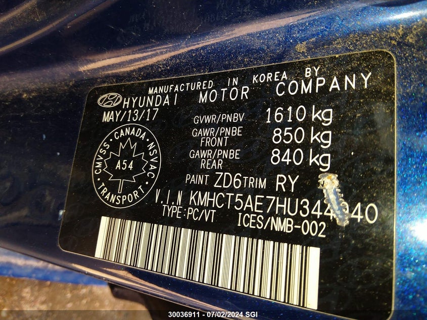 2017 Hyundai Accent Se VIN: KMHCT5AE7HU344940 Lot: 30036911