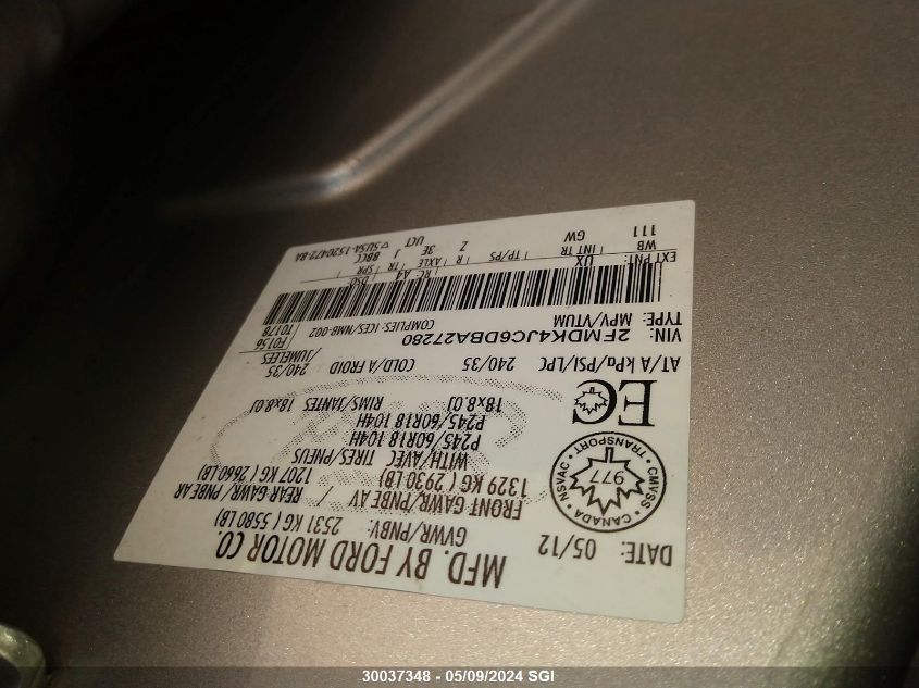 2013 Ford Edge Sel VIN: 2FMDK4JC6DBA27280 Lot: 30037348