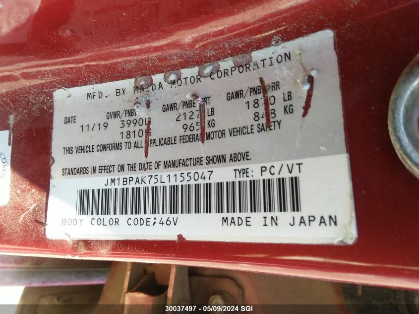 2020 Mazda 3 Gx VIN: JM1BPAK75L1155047 Lot: 30037497