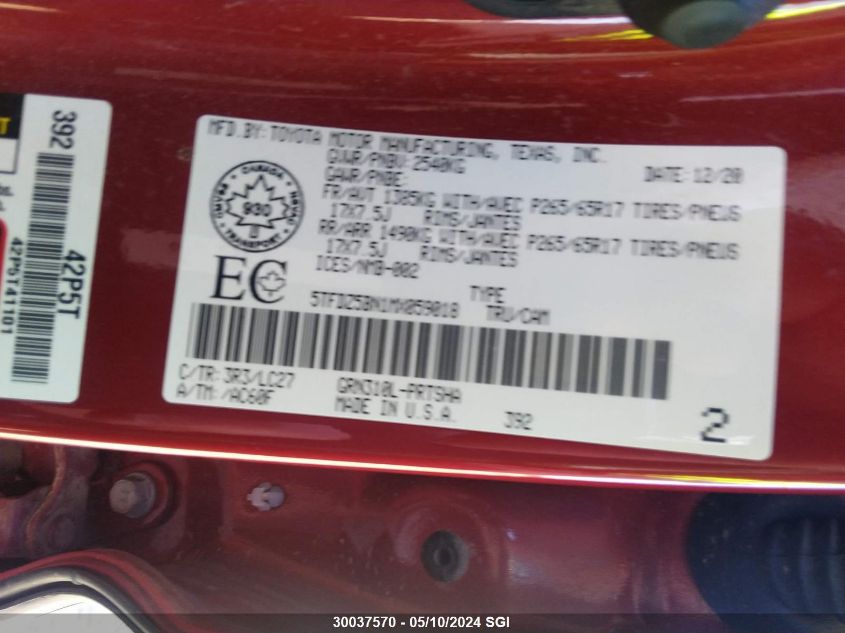 2021 Toyota Tacoma Double Cab/Sr5/Trd Sport/ VIN: 5TFDZ5BN1MX059018 Lot: 30037570