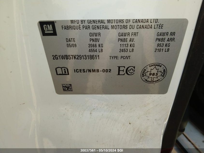 2009 Chevrolet Impala Ls VIN: 2G1WB57K291318611 Lot: 30037561