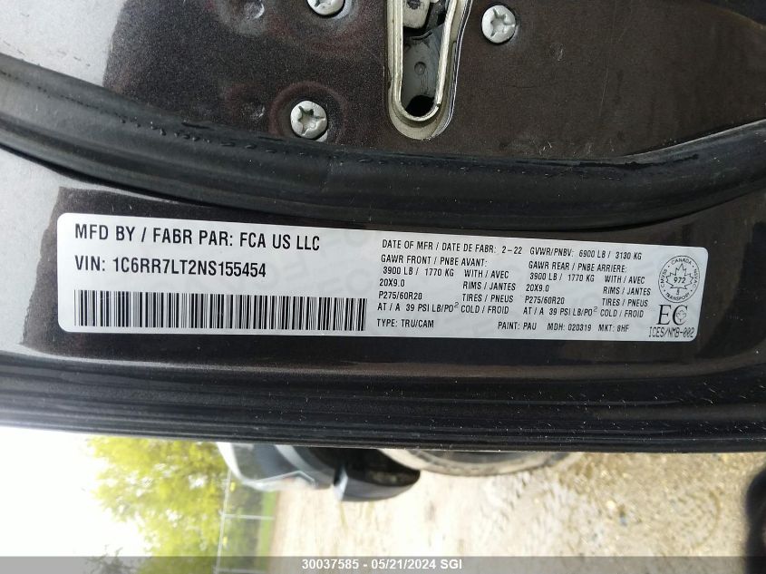 2022 Ram 1500 Classic Slt VIN: 1C6RR7LT2NS155454 Lot: 30037585