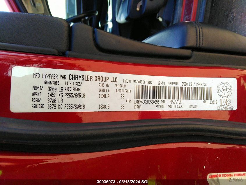 2011 Jeep Grand Cherokee Laredo VIN: 1J4RR4GG2BC580290 Lot: 30036973