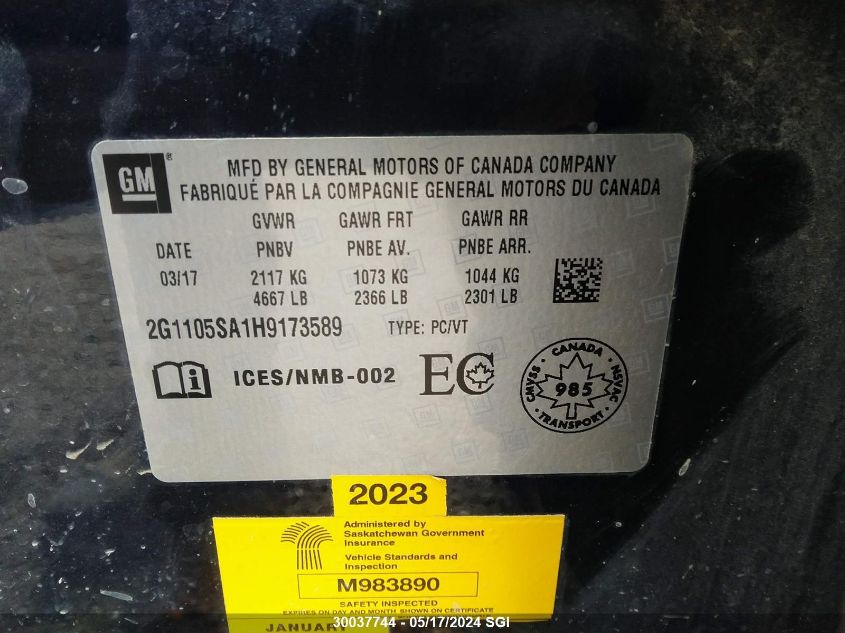 2017 Chevrolet Impala Lt VIN: 2G1105SA1H9173589 Lot: 30037744