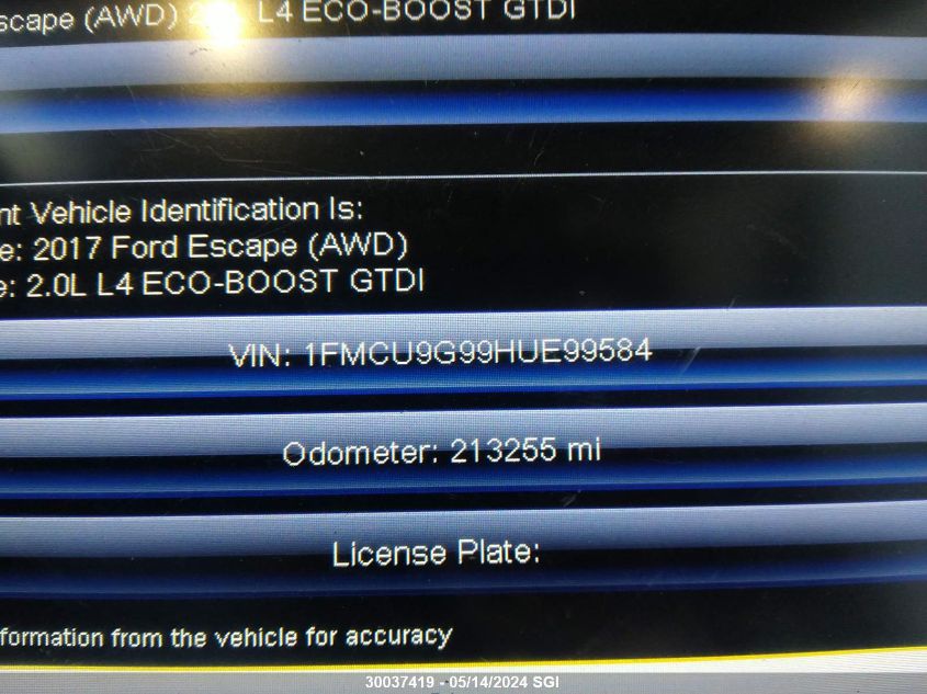 2017 Ford Escape Se VIN: 1FMCU9G99HUE99584 Lot: 30037419