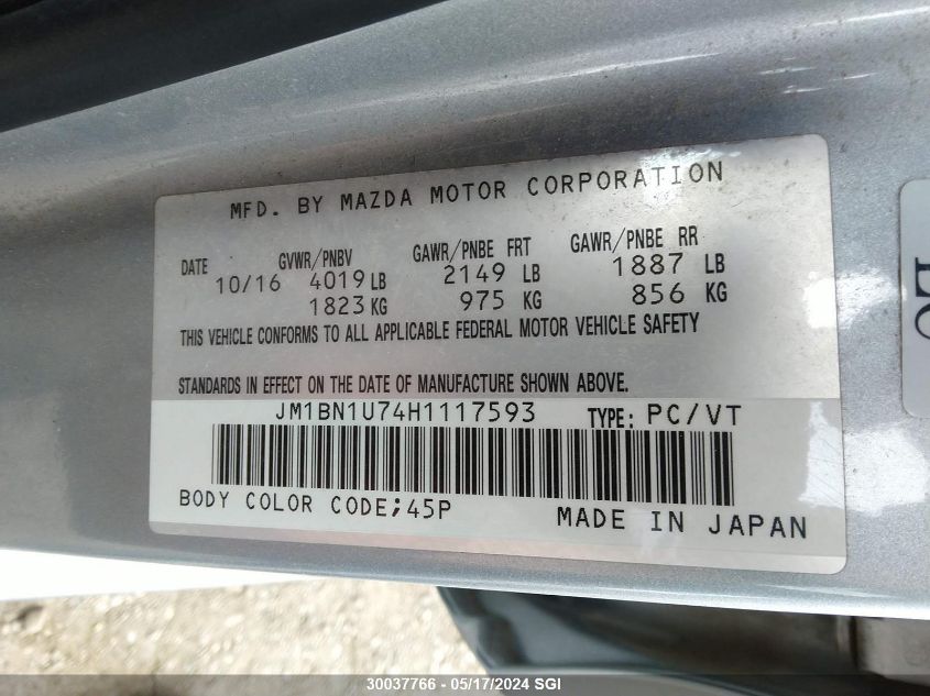 2017 Mazda 3 Sport VIN: JM1BN1U74H1117593 Lot: 30037766