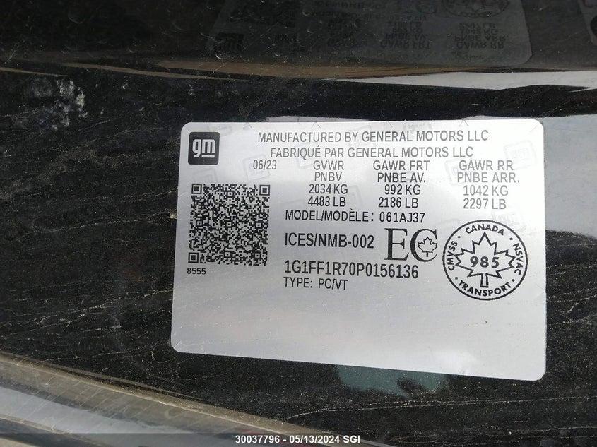 2023 Chevrolet Camaro Lt1/Ss VIN: 1G1FF1R70P0156136 Lot: 30037796