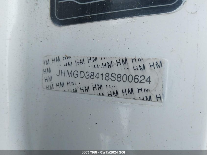 2008 Honda Fit VIN: JHMGD38418S800624 Lot: 30037968