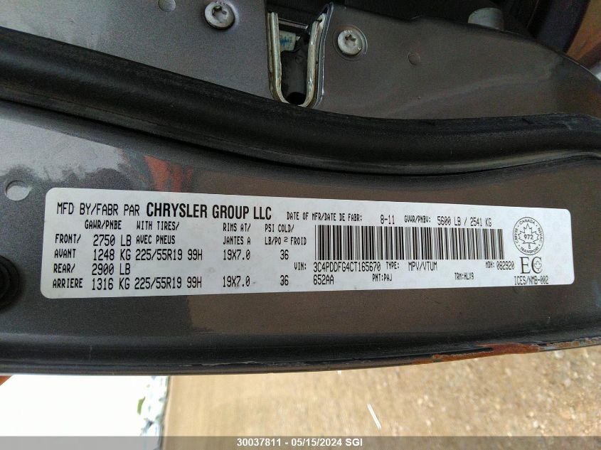 2012 Dodge Journey R/T VIN: 3C4PDDFG4CT165670 Lot: 30037811