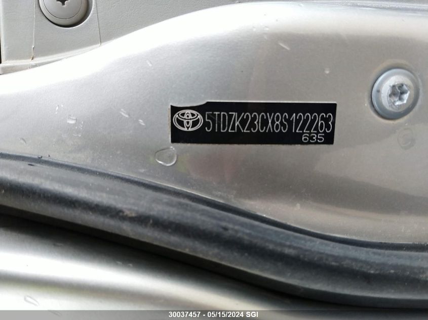 2008 Toyota Sienna Ce/Le VIN: 5TDZK23CX8S122263 Lot: 30037457