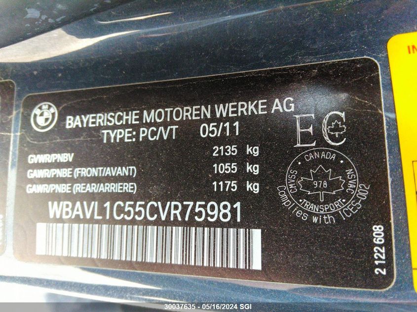 2012 BMW X1 xDrive28I VIN: WBAVL1C55CVR75981 Lot: 30037635