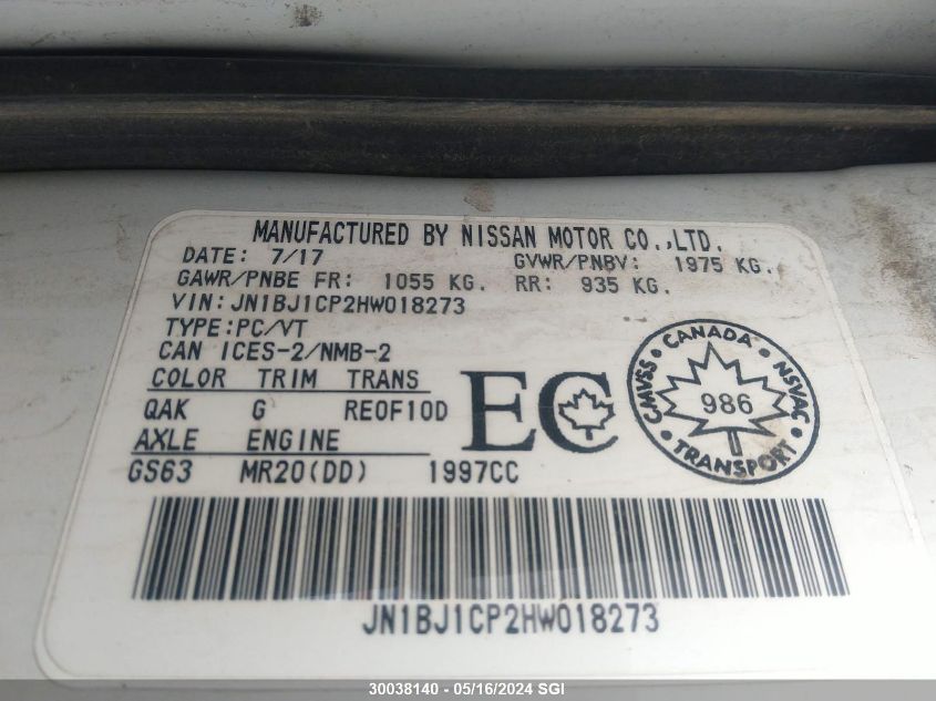2017 Nissan Rogue Sport S/Sv/Sl VIN: JN1BJ1CP2HW018273 Lot: 30038140