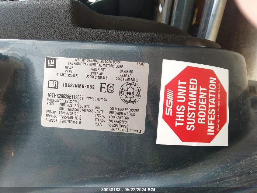 2008 GMC Sierra K2500 Heavy Duty VIN: 1GTHK29628E119537 Lot: 30038188