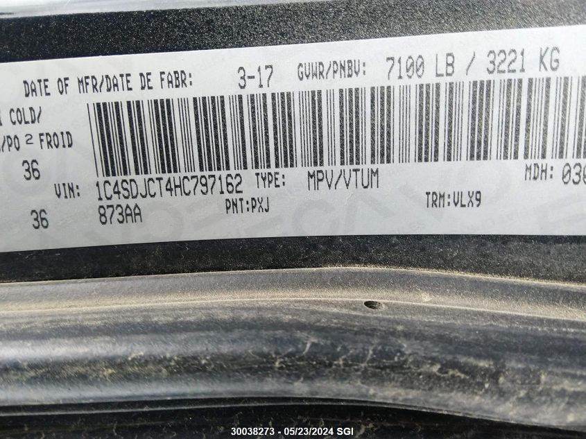 2017 Dodge Durango R/T VIN: 1C4SDJCT4HC797162 Lot: 30038273