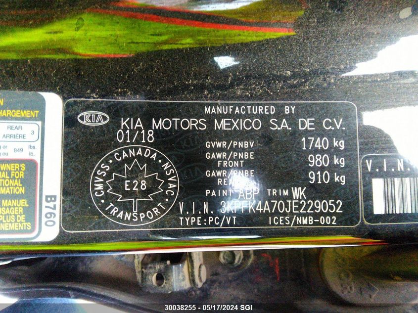 2018 Kia Forte Lx VIN: 3KPFK4A70JE229052 Lot: 30038255