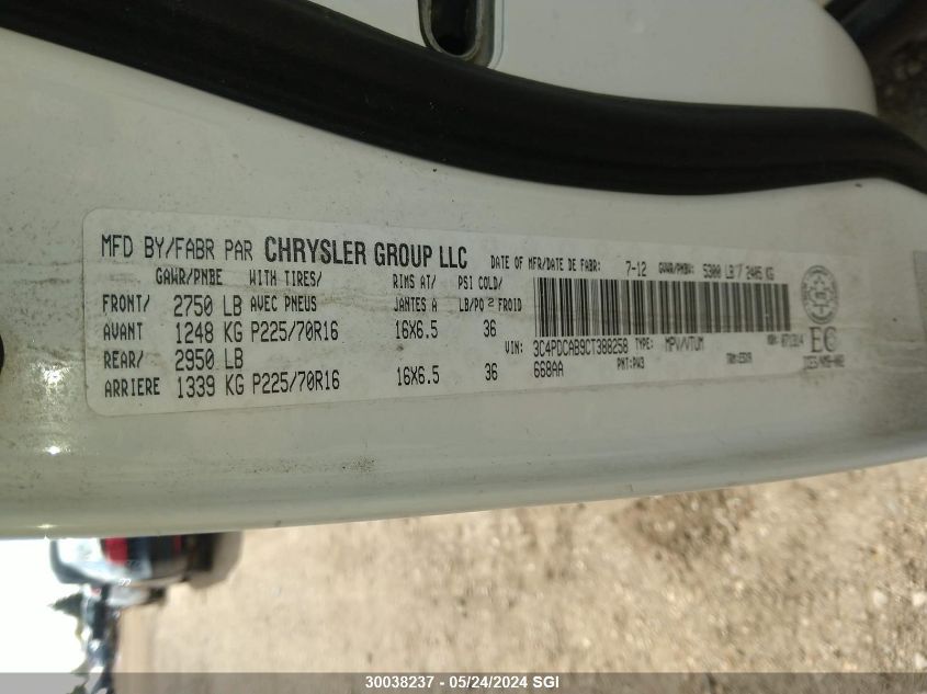 2012 Dodge Journey Se VIN: 3C4PDCAB9CT388258 Lot: 30038237