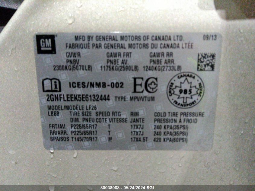 2014 Chevrolet Equinox Ls VIN: 2GNFLEEK5E6132444 Lot: 30038088