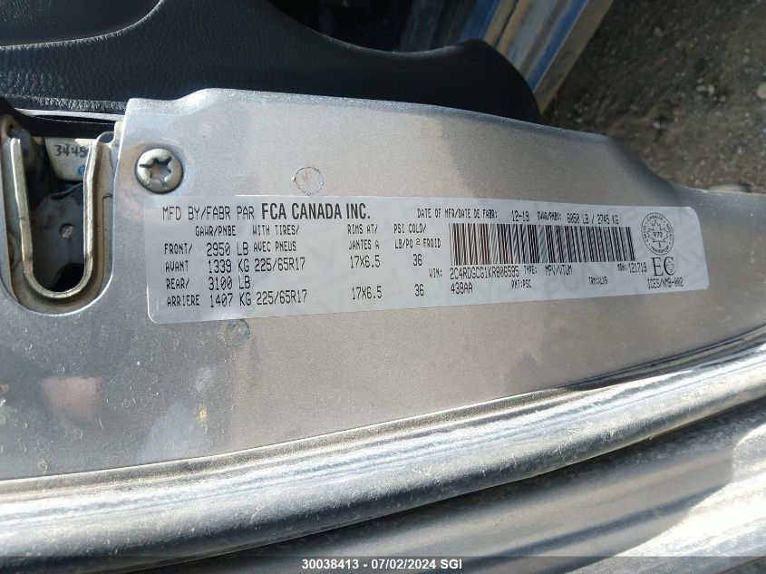 2019 Dodge Grand Caravan Sxt VIN: 2C4RDGCG1KR806595 Lot: 30038413