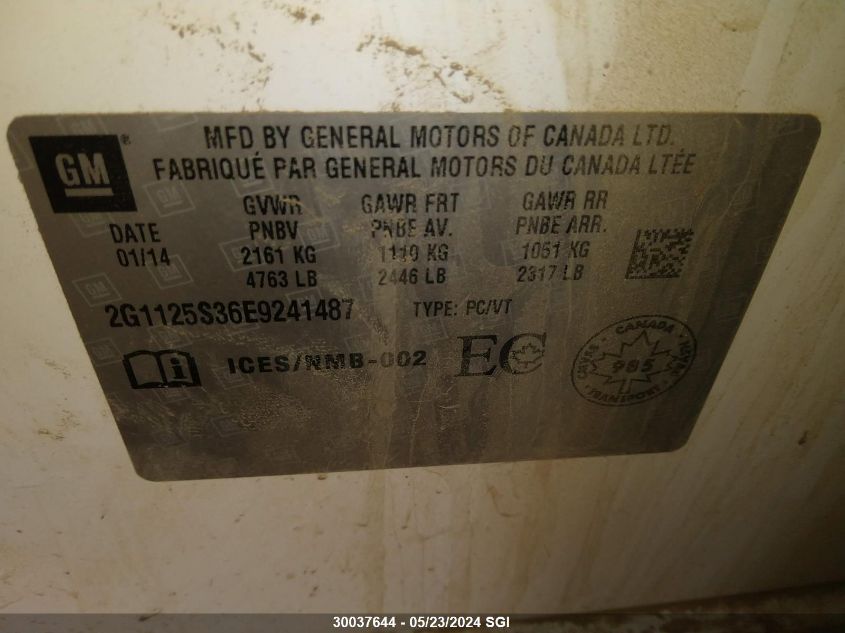 2014 Chevrolet Impala Lt VIN: 2G1125S36E9241487 Lot: 30037644