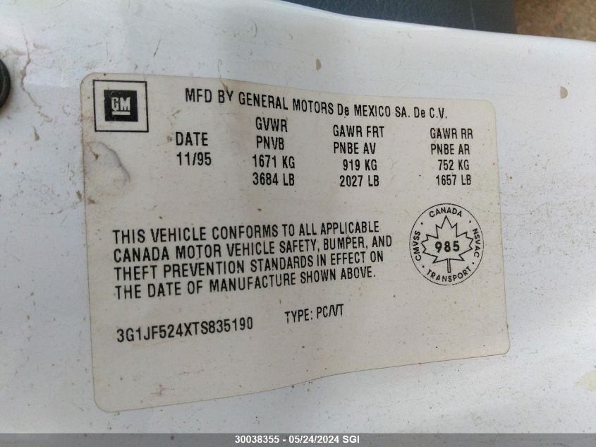 1996 Chevrolet Cavalier Ls VIN: 3G1JF524XTS835190 Lot: 30038355