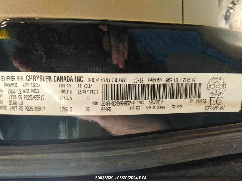 2010 Dodge Grand Caravan Se VIN: 2D4RN4DX5AR485740 Lot: 30036539