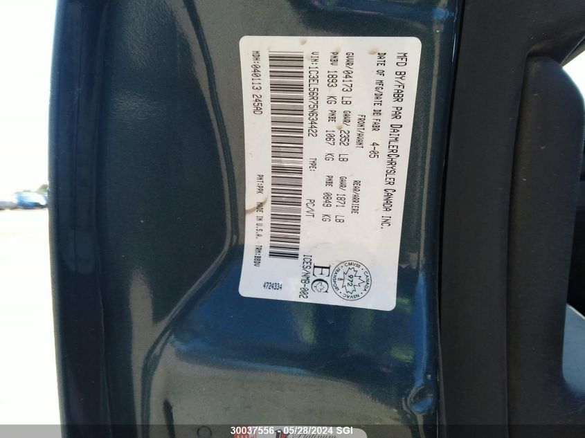 2005 Chrysler Sebring Touring VIN: 1C3EL56R75N634422 Lot: 30037556