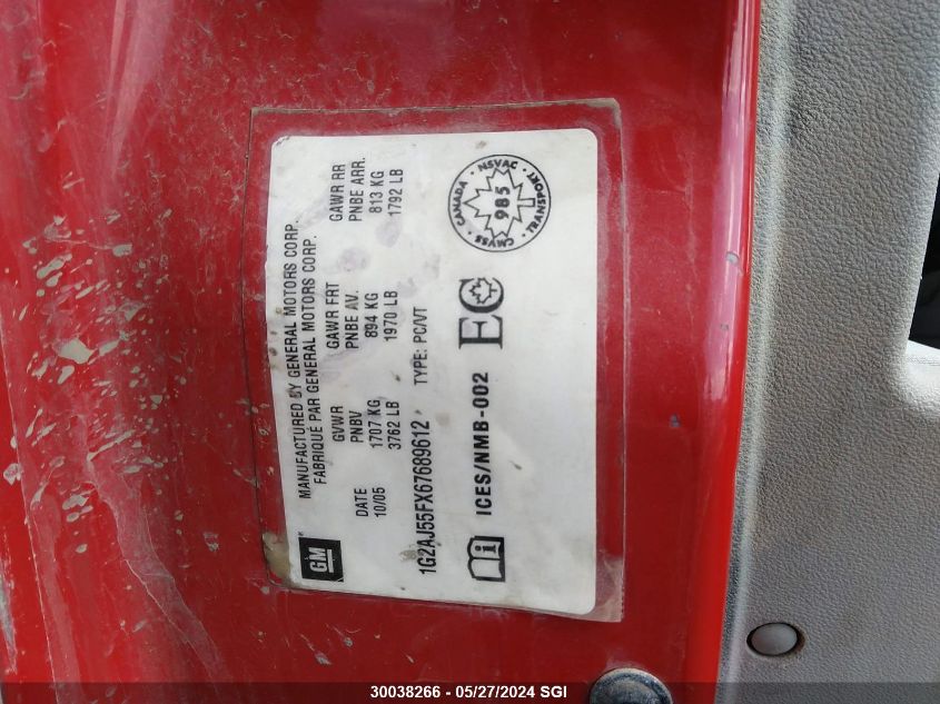 2006 Pontiac Pursuit VIN: 1G2AJ55FX67689612 Lot: 30038266