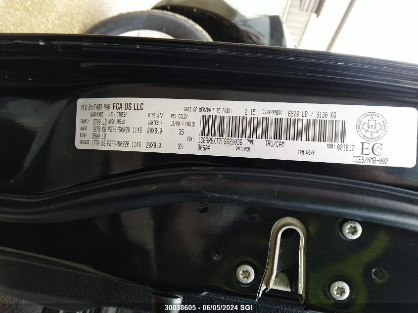 2015 Ram 1500 St VIN: 1C6RR6KT7FS621036 Lot: 30038605