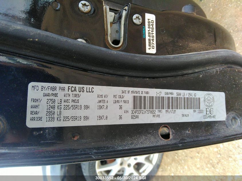 2017 Dodge Journey Gt VIN: 3C4PDDFG1HT570652 Lot: 30033552