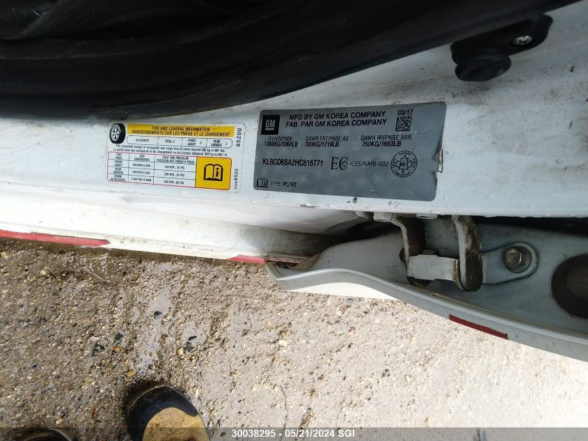 2017 Chevrolet Spark 1Lt VIN: KL8CD6SA2HC816771 Lot: 30038295