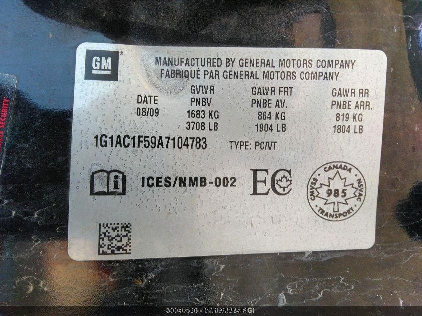 2010 Chevrolet Cobalt 1Lt VIN: 1G1AC1F59A7104783 Lot: 30038729