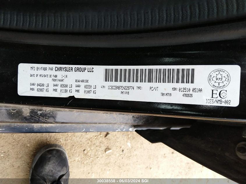 2014 Chrysler 200 Lx VIN: 1C3CCBAB7EN229774 Lot: 30038558