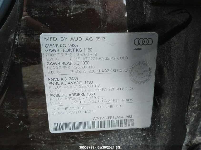 2014 Audi Q5 Prestige VIN: WA1VFCFP1EA041968 Lot: 30038798