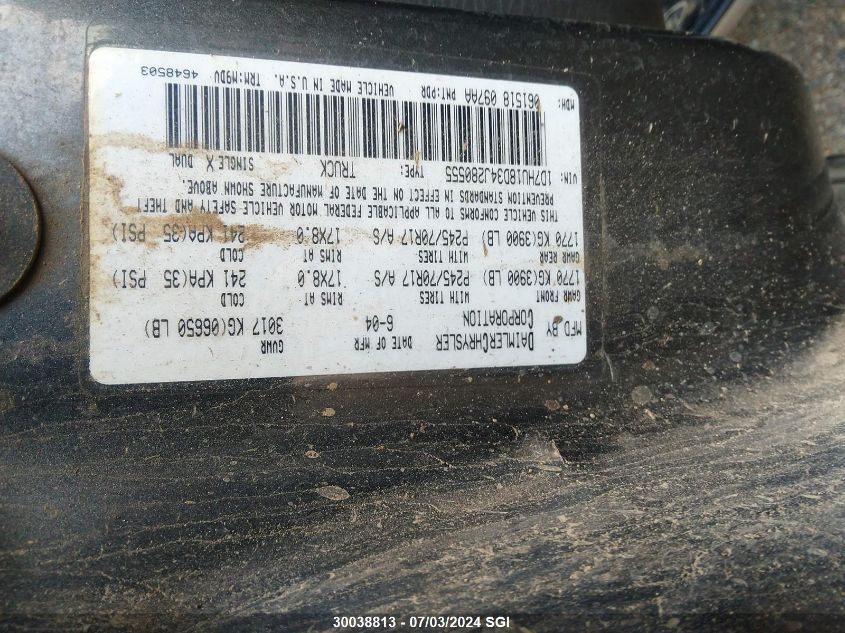 2004 Dodge Ram 1500 St/Slt VIN: 1D7HU18D34J280555 Lot: 30038813