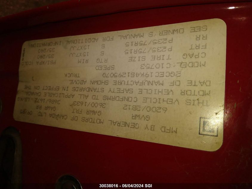 1995 Chevrolet Gmt-400 C1500 VIN: 2GCEC19K4S1295070 Lot: 30038016