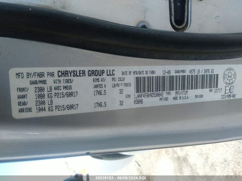 2010 Jeep Compass Sport VIN: 1J4NF4FBXAD530842 Lot: 30039183