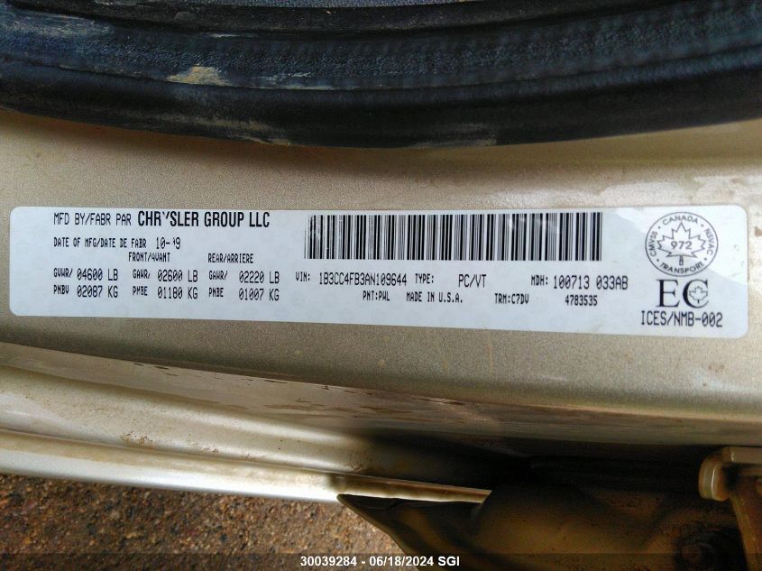 2010 Dodge Avenger Sxt VIN: 1B3CC4FB3AN109644 Lot: 30039284