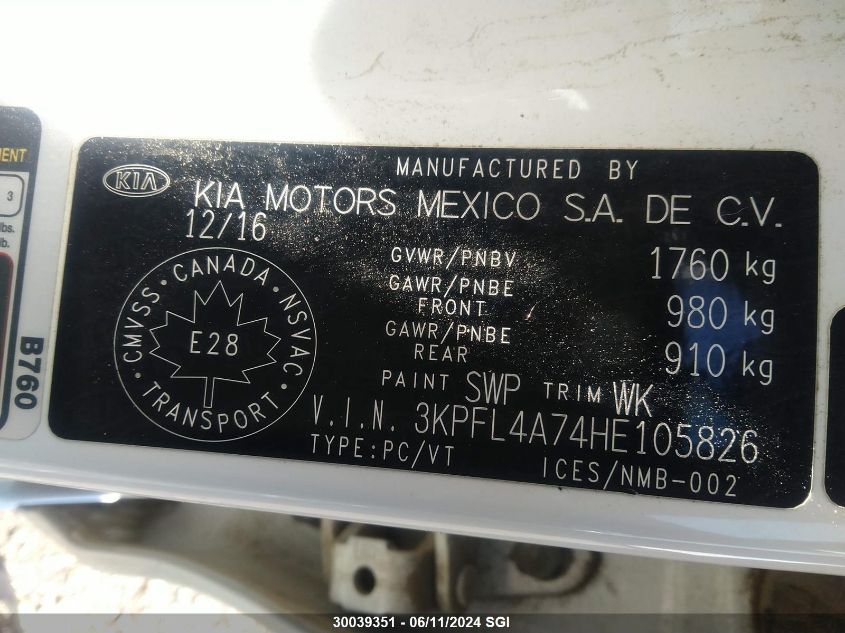 2017 Kia Forte Lx/S VIN: 3KPFL4A74HE105826 Lot: 30039351