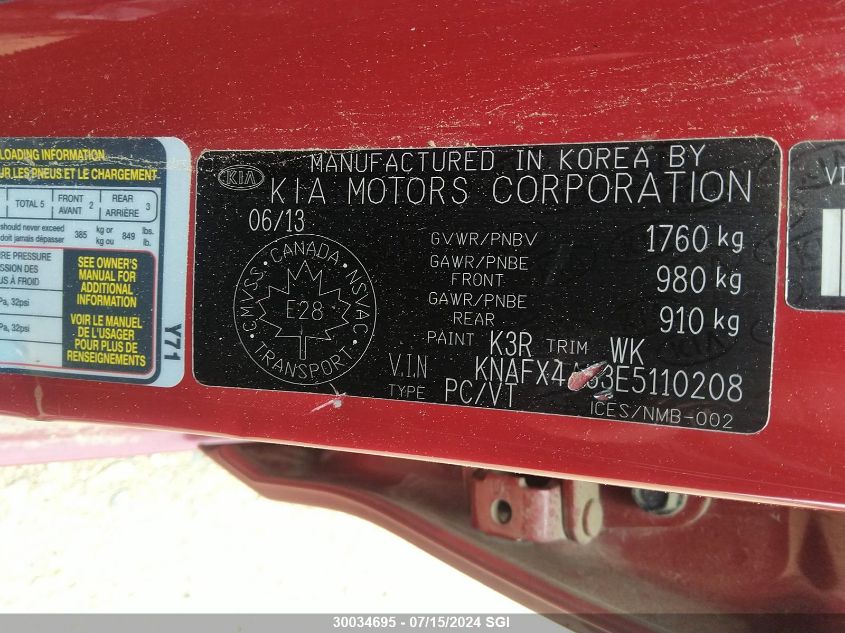 2014 Kia Forte Lx VIN: KNAFX4A63E5110208 Lot: 30034695